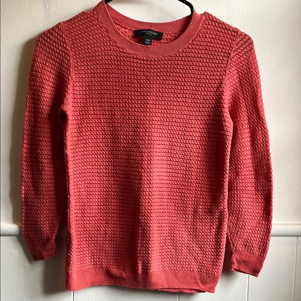 Ann Taylor Pink Crew Neck Sweater with Waffle Knit